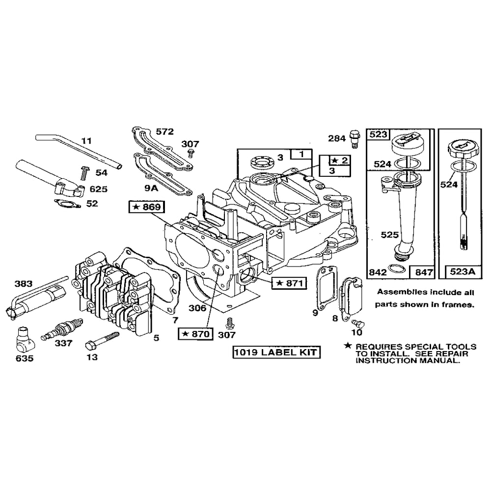 Cylinder Assembly Diagram and Parts List for 122700-122799 0101-0101 Briggs and Stratton Engine